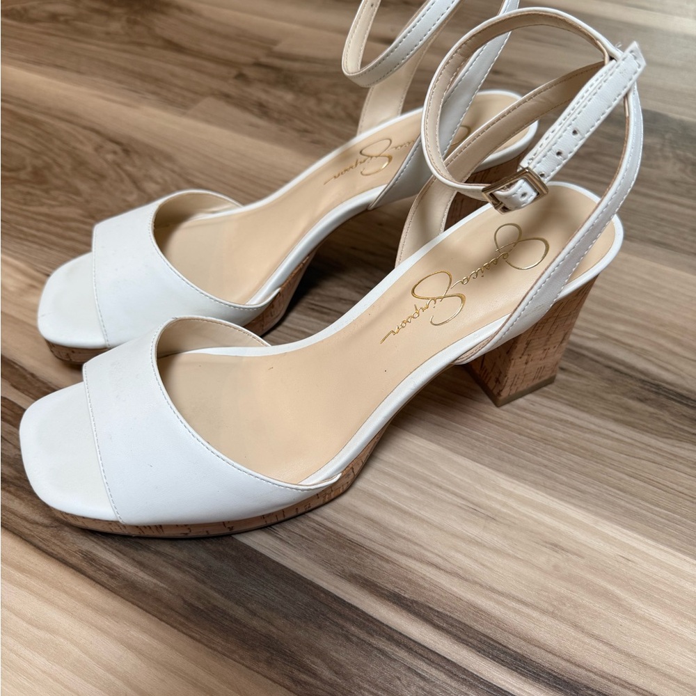 Jessica Simpson white heeled strappy sandals